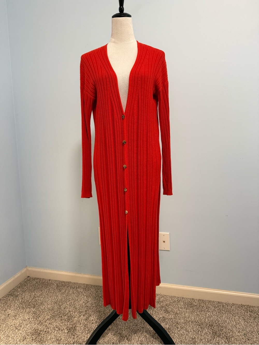 Free People‎ Skylight Ribbed Long Sleeves Fitted Cardigan Red Size S
